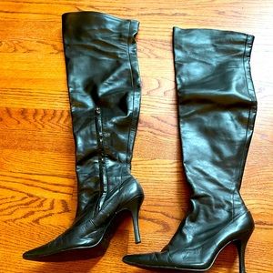 Black knee high leather boot
